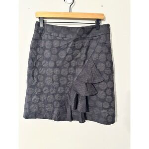 Odille ANTHROPOLOGIE Gray Floral Jacquard Ruffle Cotton Blend‎ Skirt Size 8